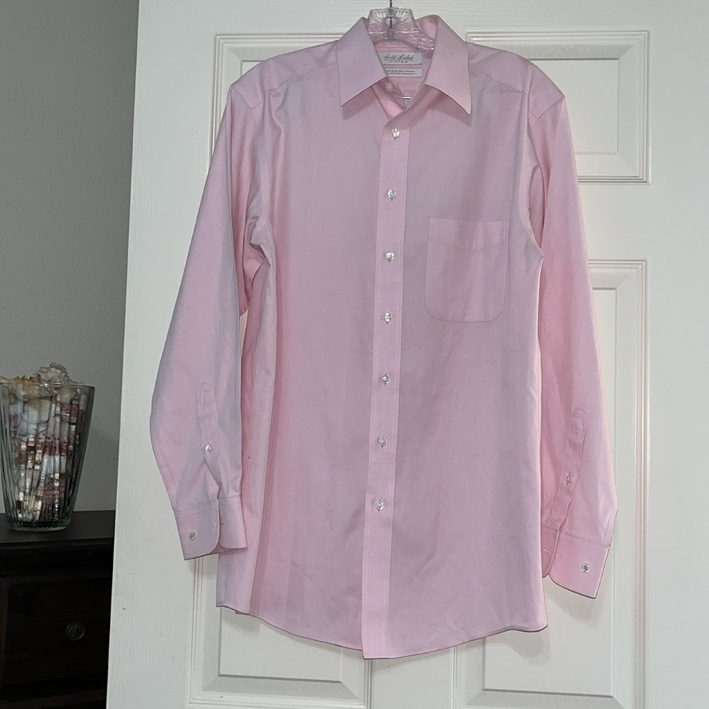 Gold Label Roundtree & York Fitted Non- Iron 100% Cotton Pinpoint Size 15 Pink